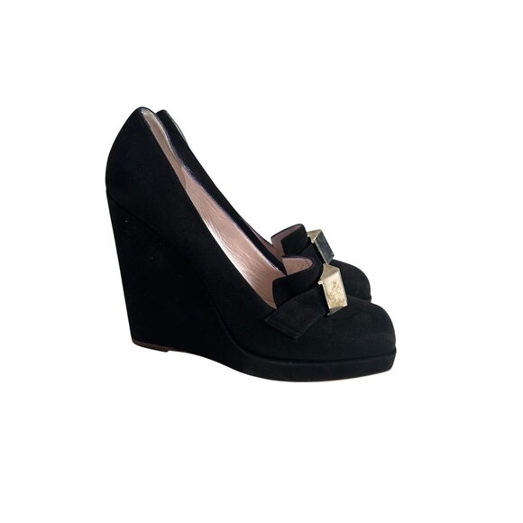 EMILIO PUCCI Vintage Gold Black Suede Loafers Wedges Size 38 / US 8 - Picture 2 of 8